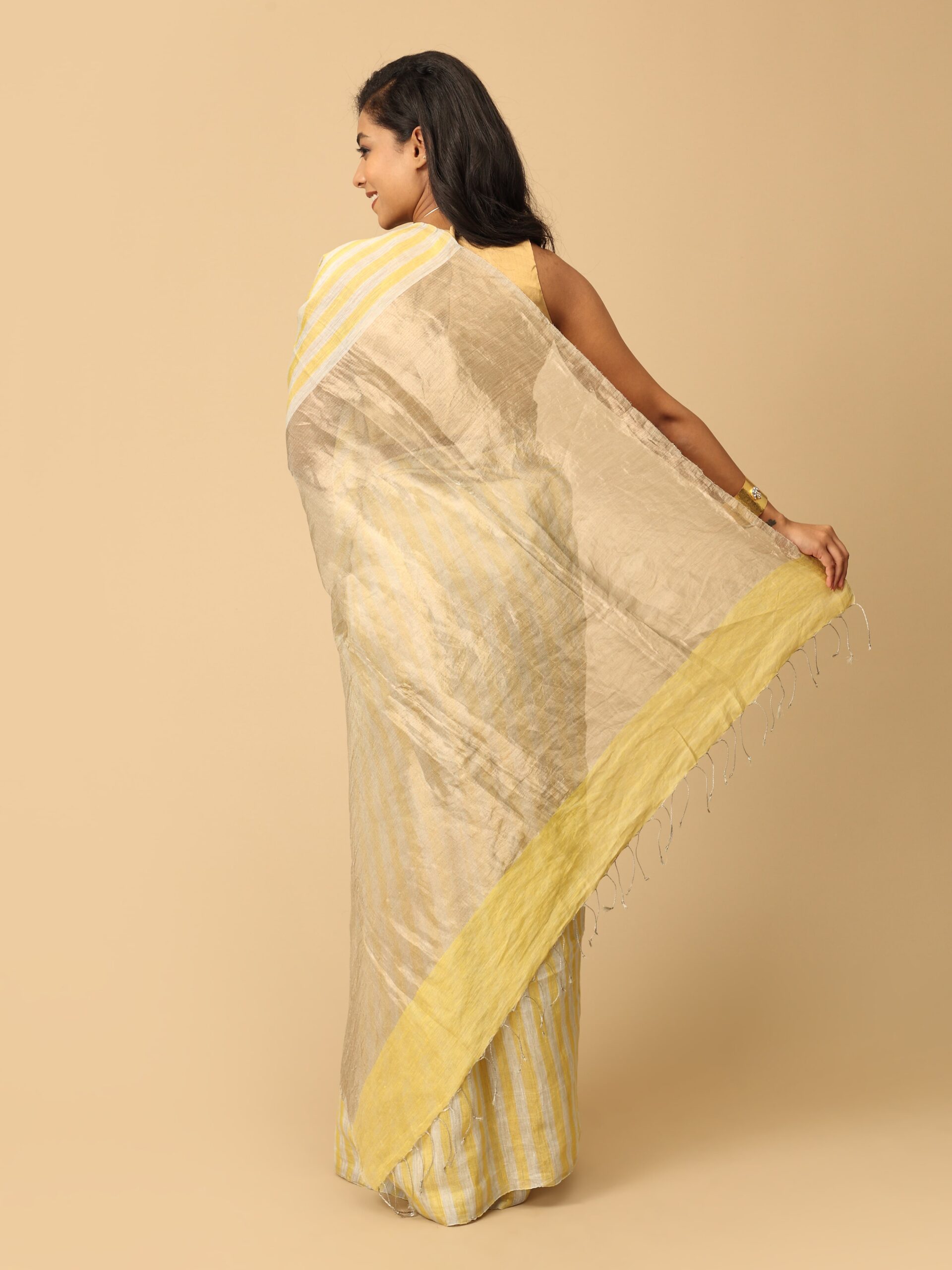 Yellow Linen and Zari Saree - Image 5