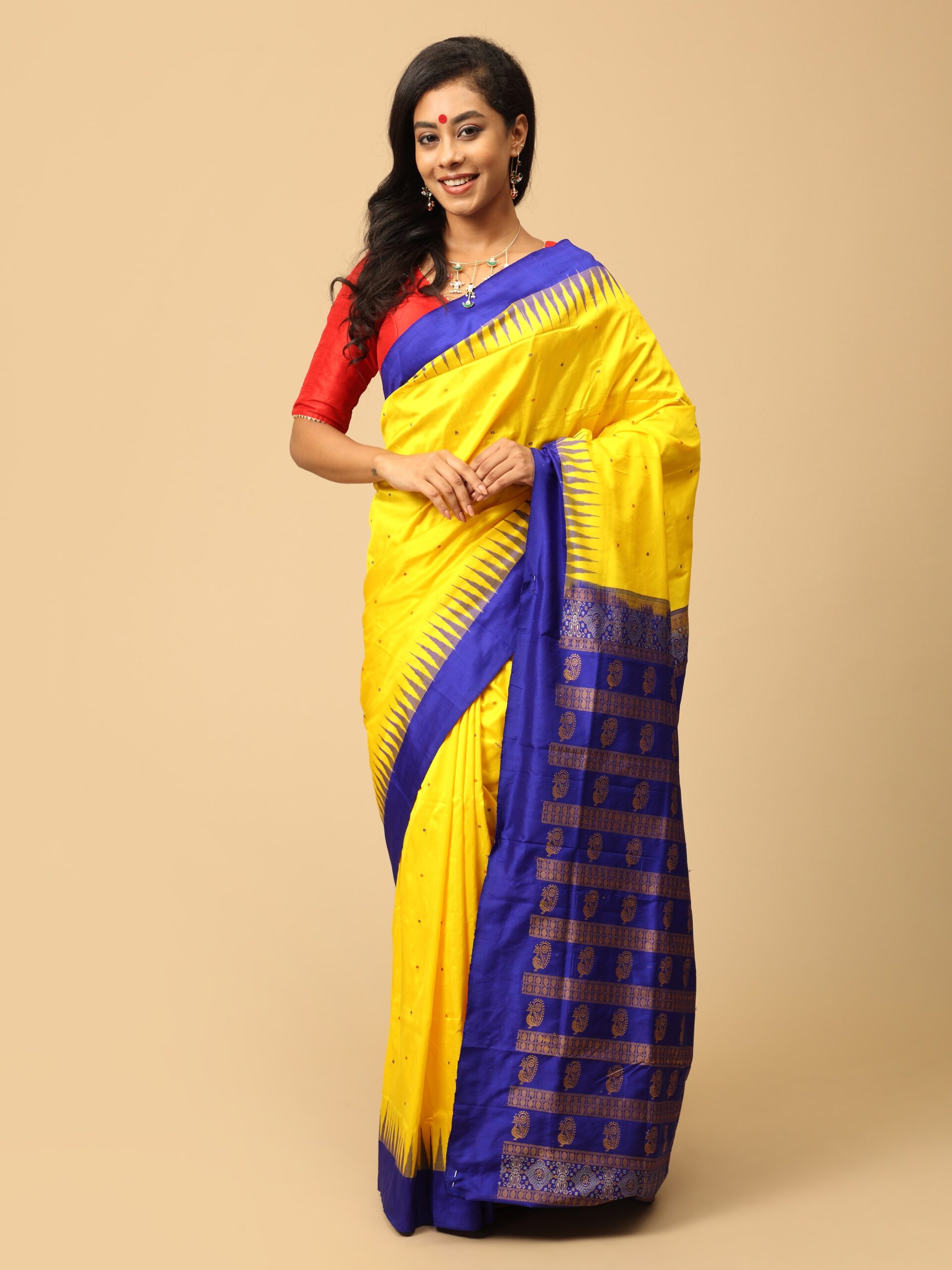 Yellow and Blue Sambalpuri Silk Saree