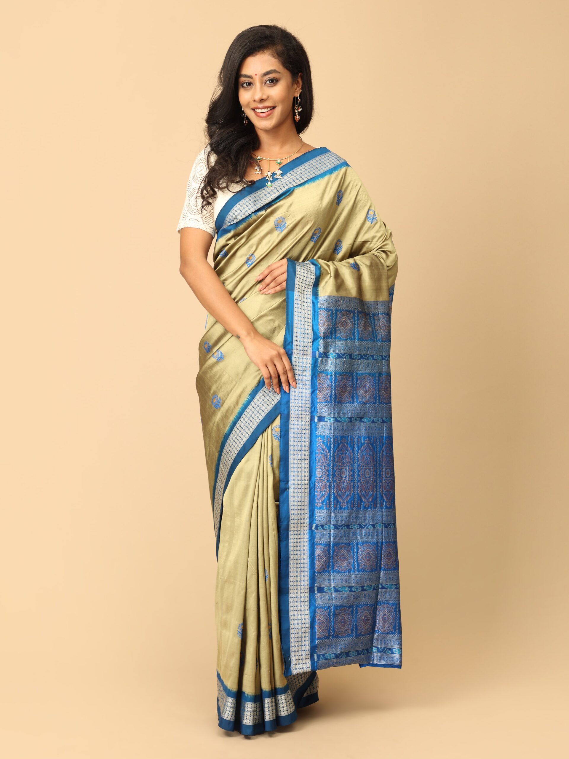 Gold and Blue Sambalpuri Silk Saree