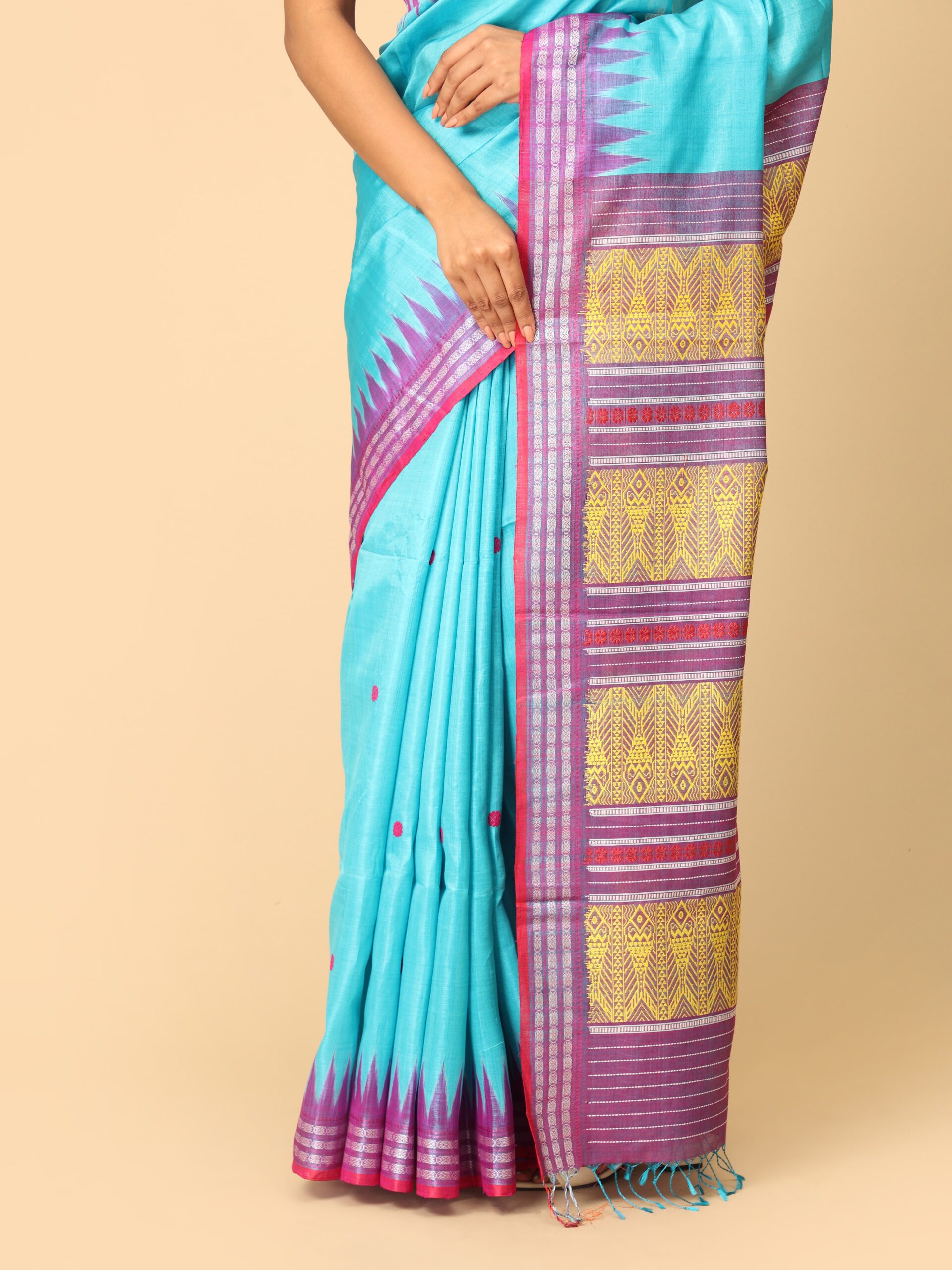 Pink and blue Fine Tussar - Image 2