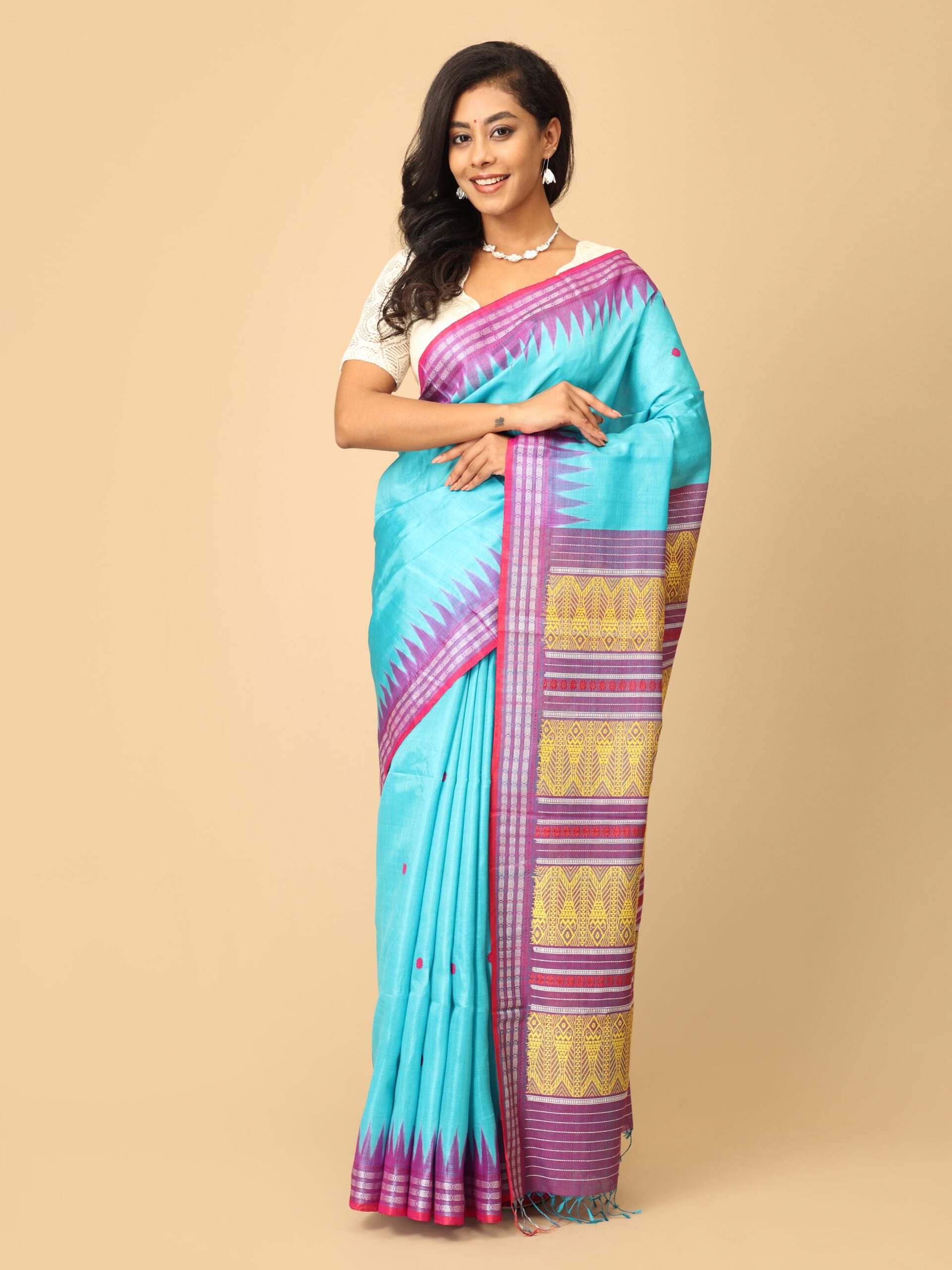 Pink and blue Fine Tussar