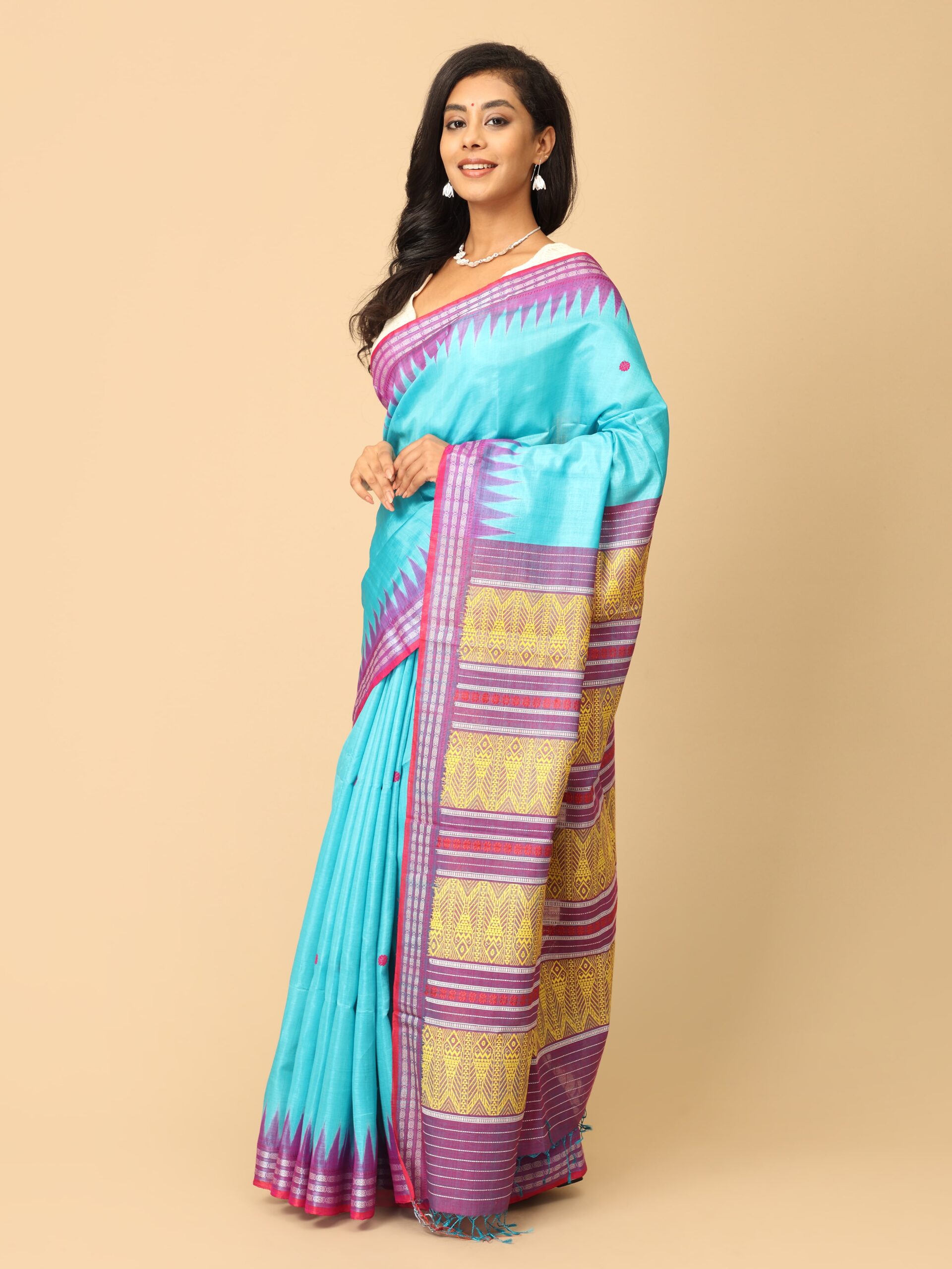Pink and blue Fine Tussar - Image 4