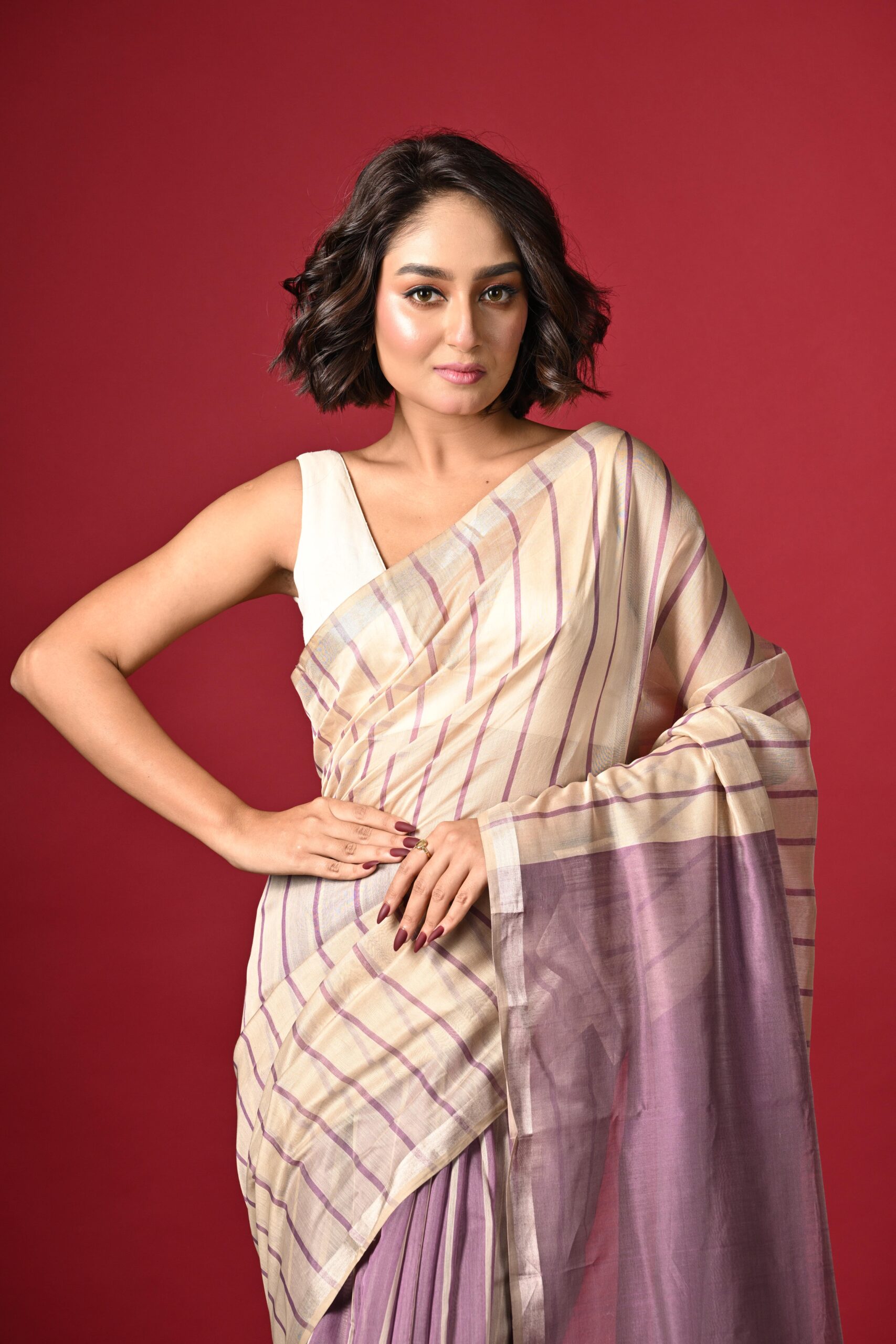 Handwoven Silk Cotton Maheshwari: Lilac