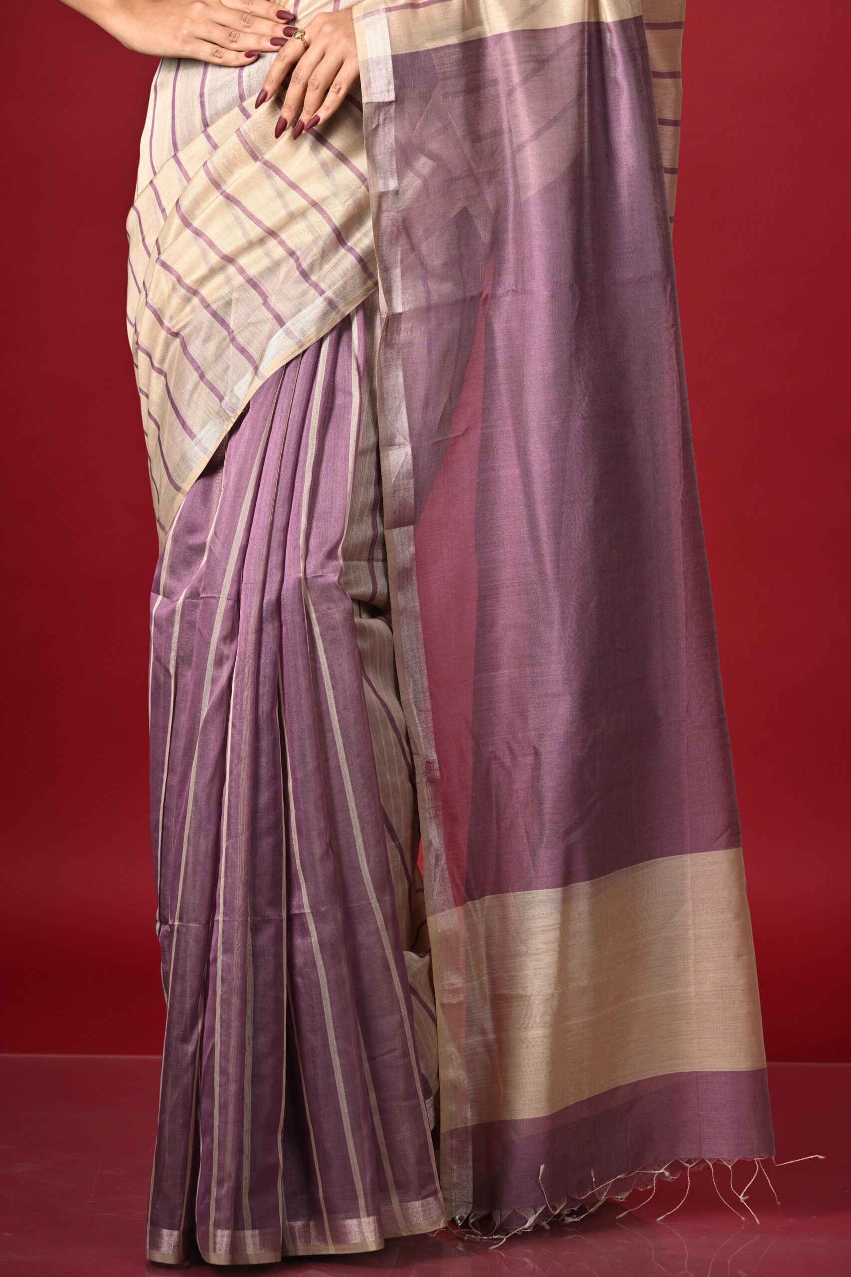 Handwoven Silk Cotton Maheshwari: Lilac - Image 5