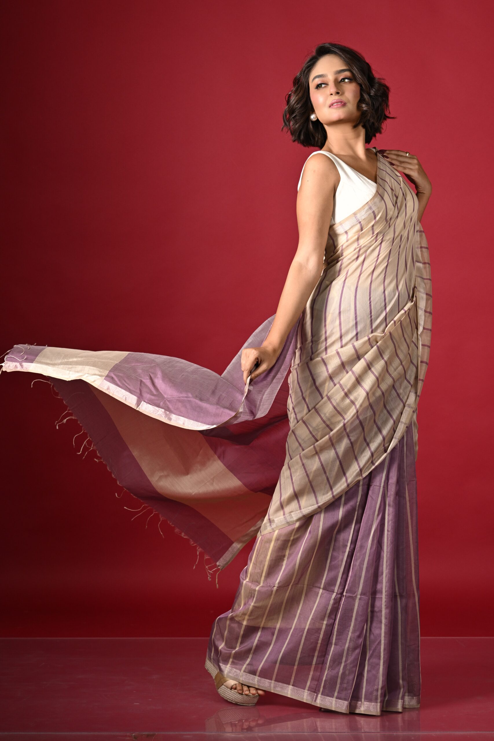 Handwoven Silk Cotton Maheshwari: Lilac - Image 7