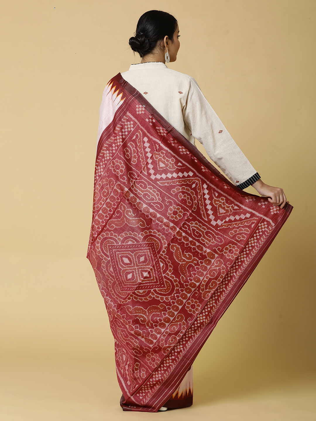 Light Pink Eri Silk With Maroon and Yellow Border - Image 3