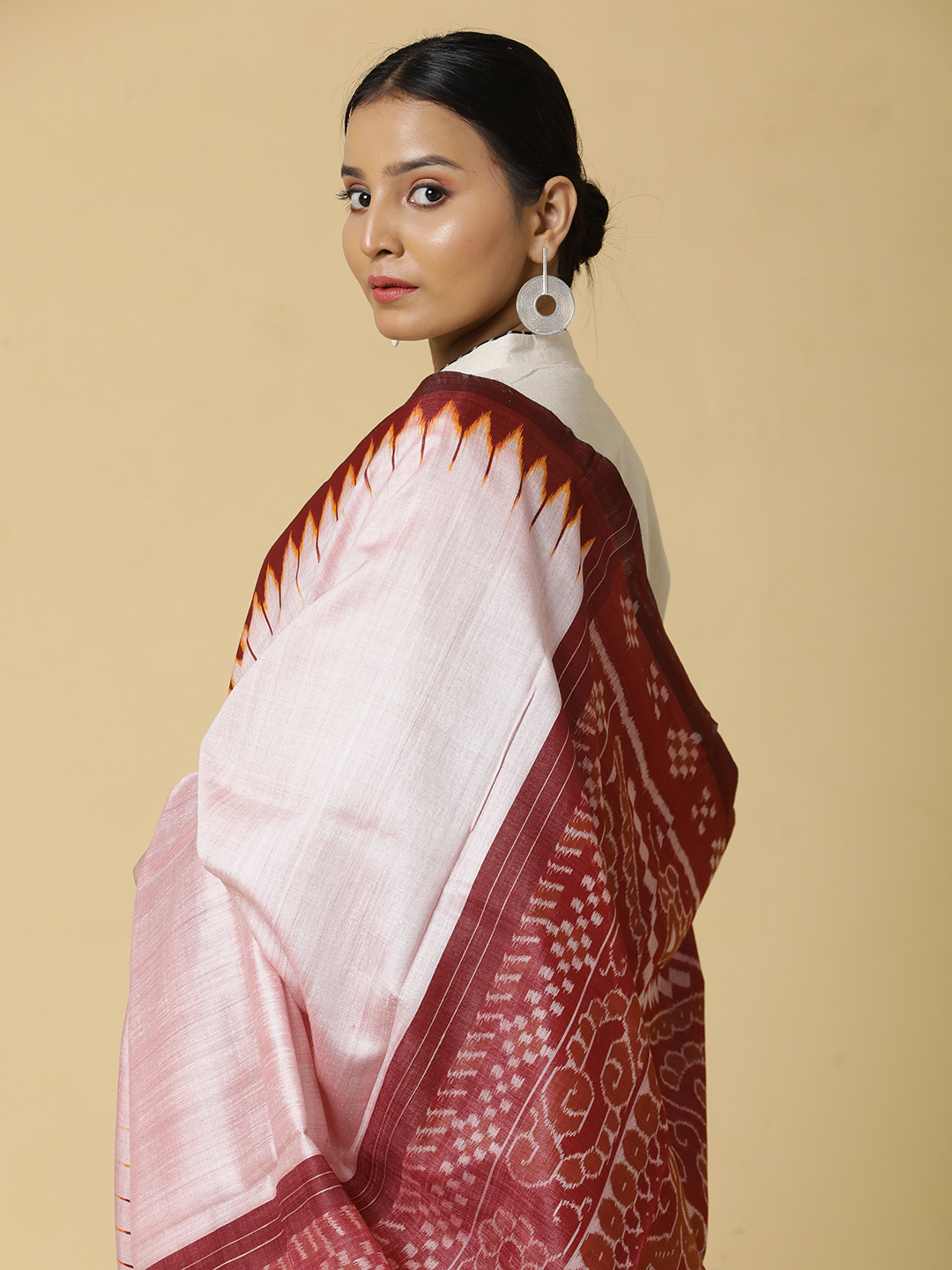 Light Pink Eri Silk With Maroon and Yellow Border - Image 4