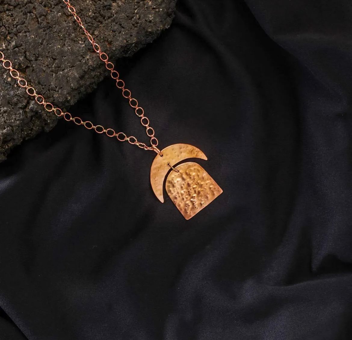 Mudleaf hammered Half moon necklace