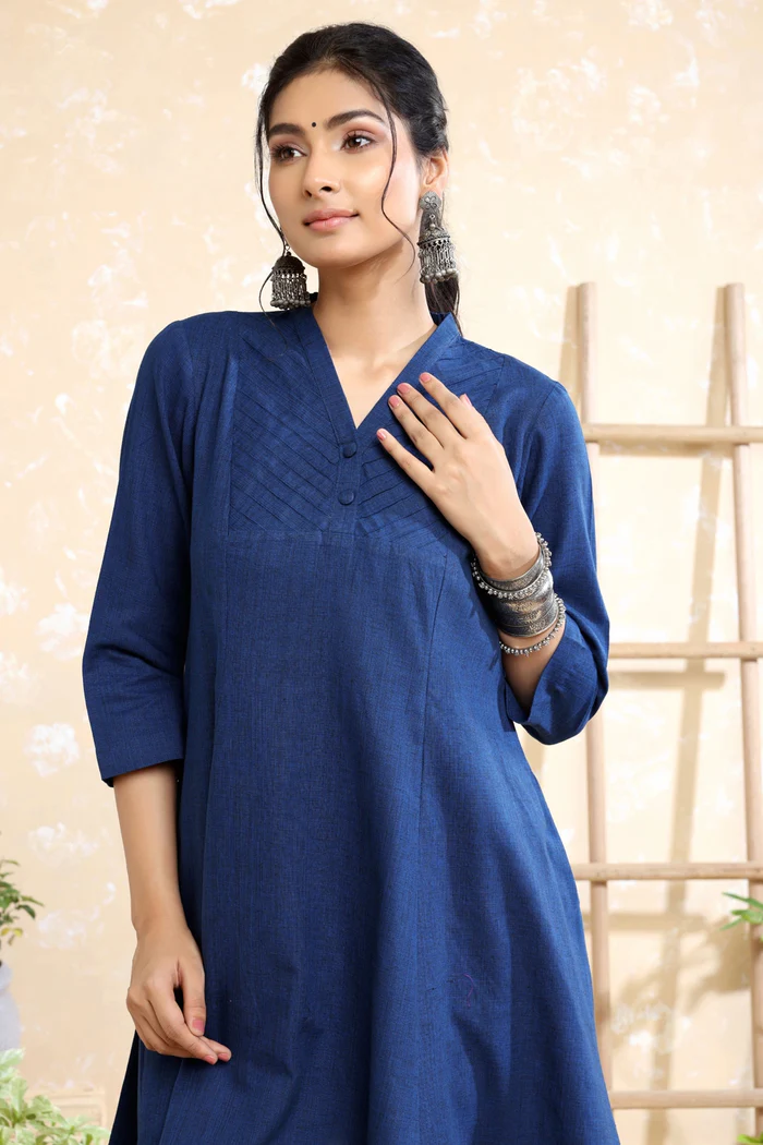 Navy Blue Khadi Co-ord Set - Image 4