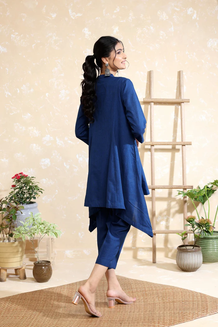 Navy Blue Khadi Co-ord Set - Image 3
